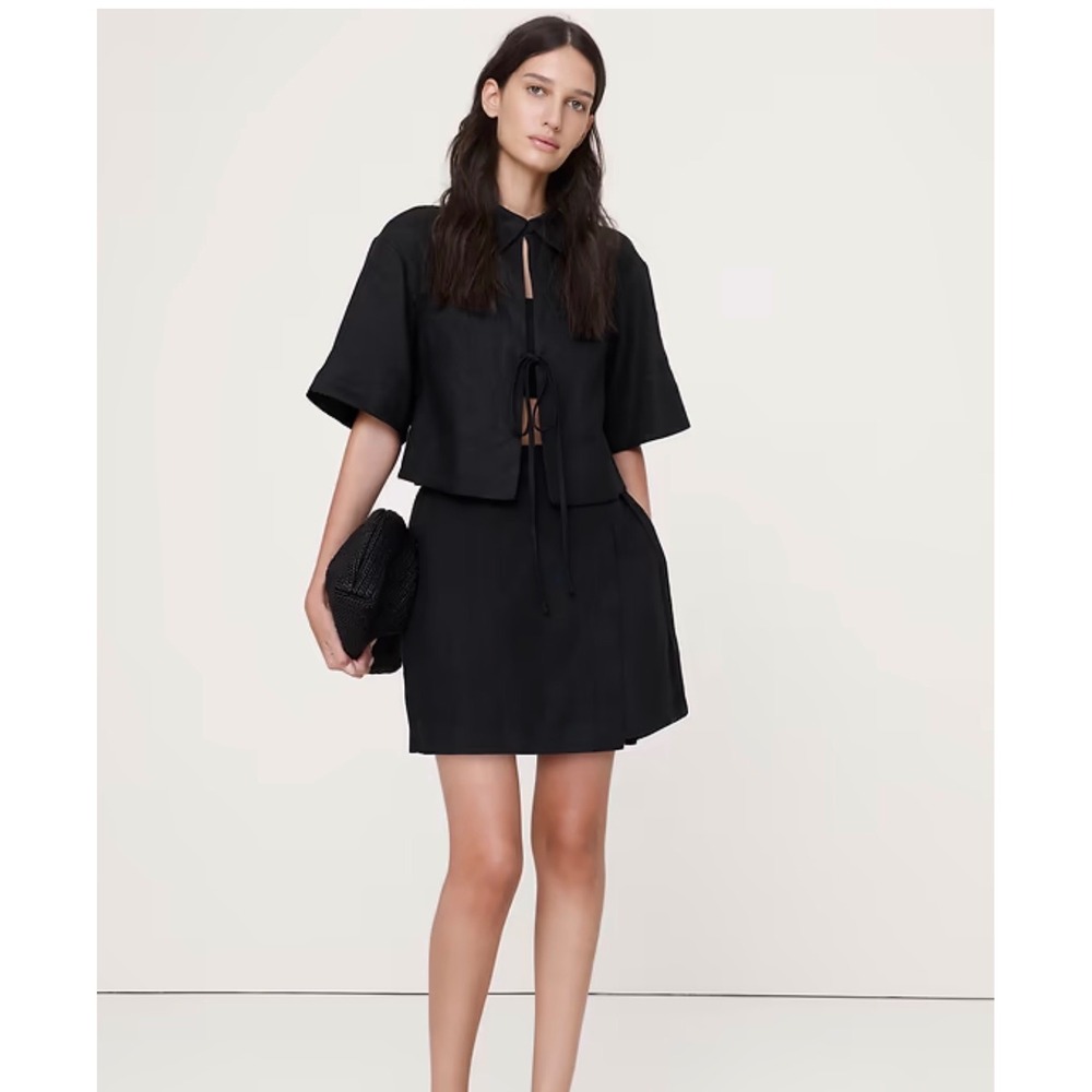 Banana Republic Black 100% Linen Wrap Mini Skirt Size 10 NWT 894396-01-1